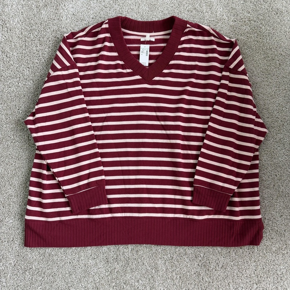 Maurices Sweater Womens 3X Red V Neck Striped Tight-Knit Pullover Long Sleeve